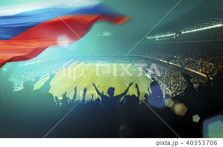 crowded football stadium with russian flag 40353706