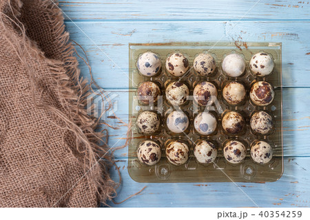 Stack of quail eggs  40354259
