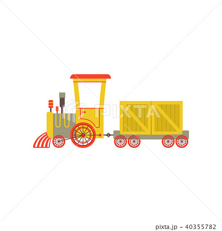 Childrens cute cartoon yellow toy cargo train, railroad toy with locomotive vector Illustration on a 40355782