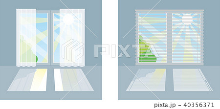 窓の日差しを遮る方法 カーテンとブラインド のイラスト素材