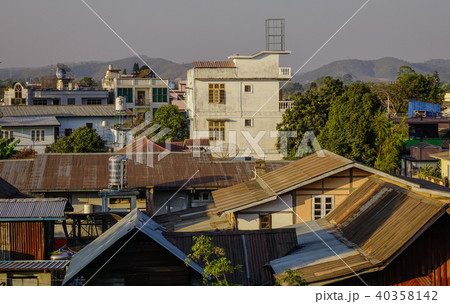 Aerial view of township in sunset 40358142