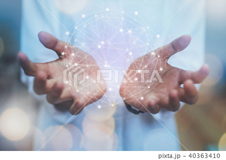 Businessman hand using map network connection. Businessman hand using map network connection. 40363410