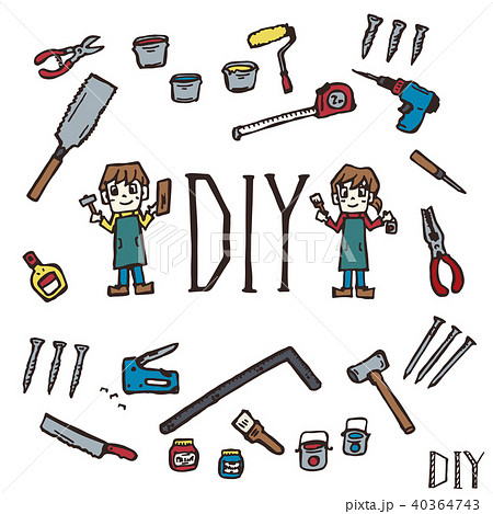 Diy工具セット手描きイラストのイラスト素材