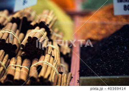 The famous oriental market. Typical cinnamon sticks in Istambul, Turkey 40369414