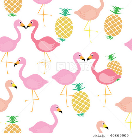 Flamingo Bird With Pineapple Tropical Fruit のイラスト素材