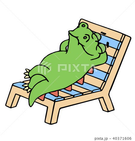 Funny dinosaur resting on a deckchair. Vector 40371606