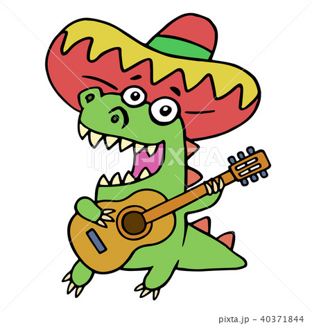Green dragon in Mexican hat and guitar. Vector Green dragon in Mexican hat and guitar. Vector 40371844