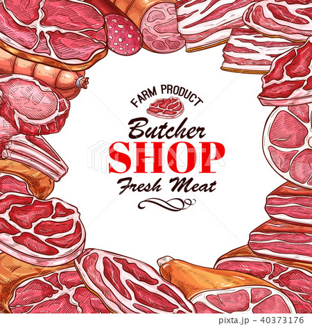 Vector sketch meat sausages butcher products icons Vector sketch meat sausages butcher products icons 40373176