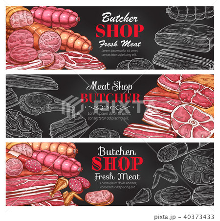 Butcher shop vector sketch fresh meat banners 40373433