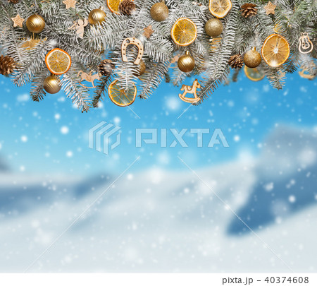 Christmas fir tree with decoration on blur background 40374608