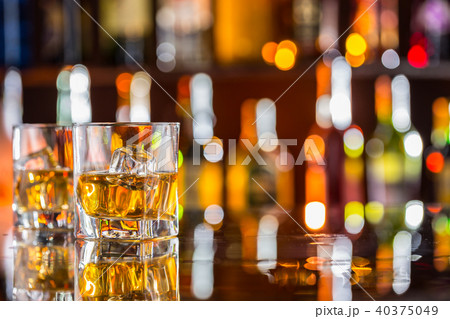 Whiskey drinks on bar counter 40375049