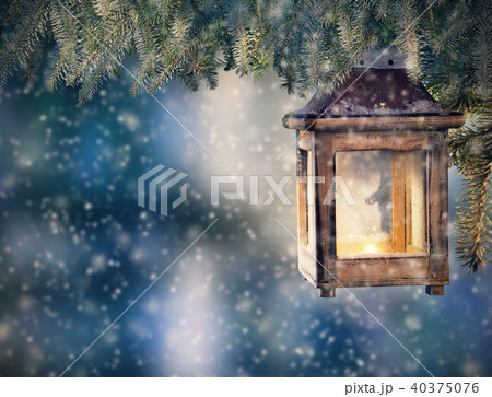 Christmas lantern hanging on fir branches Christmas lantern hanging on fir branches 40375076