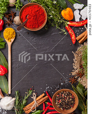Various spices on black stone 40376483