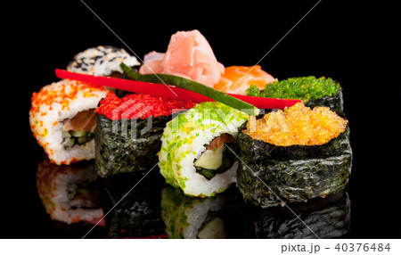 Sushi pieces on black background 40376484