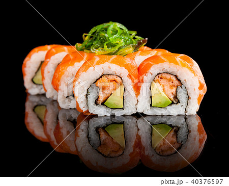 Sushi pieces on black background 40376597