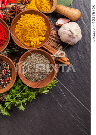 Various spices on black stone 40376756
