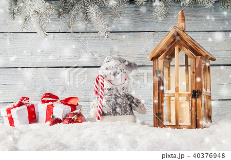 Christmas still life decoration with wooden background 40376948