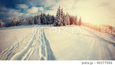 road Mysterious winter landscape majestic mountains 40377998