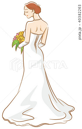 ウェディングドレスを着ている新婦のイメージイラスト 後ろ姿のイラスト素材