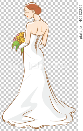 ウェディングドレスを着ている新婦のイメージイラスト 後ろ姿のイラスト素材