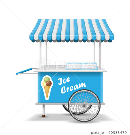 Realistic street food cart with wheels. Mobile blue ice cream market stall template. Ice cream 40383470
