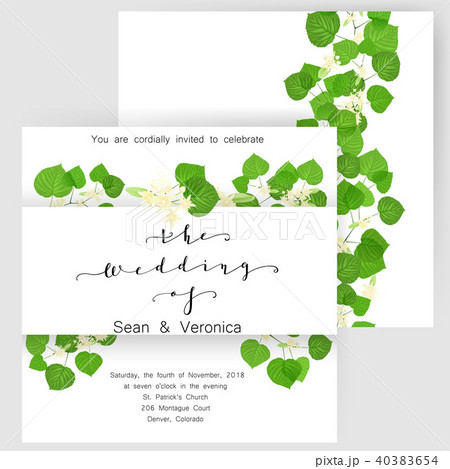 Save the date card, wedding invitation, greeting card with beautiful flowers, green leaves of linden Save the date card, wedding invitation, greeting card with beautiful flowers, green leaves of linden 40383654
