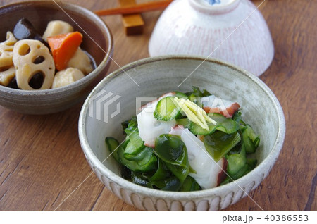 きゅうりとタコの酢の物　和食 40386553