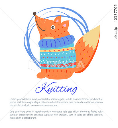 Knitting Blue Sweater Funny Toy Fox Vector Poster 40387706
