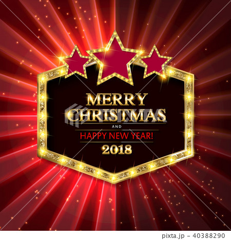 Gold Christmas banner with light bulbs Gold Christmas banner with light bulbs 40388290