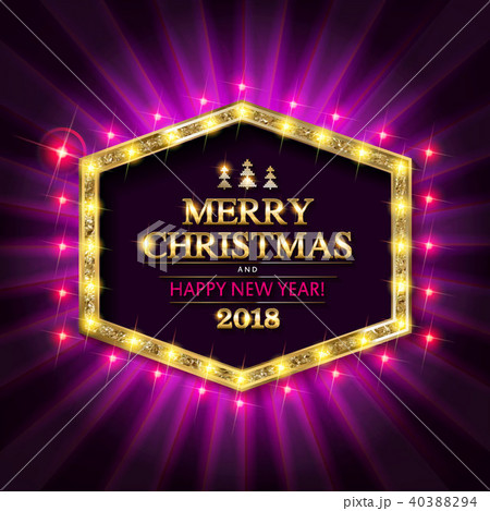 Gold Christmas banner with light bulbs Gold Christmas banner with light bulbs 40388294