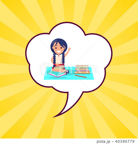 Happy Kid with School Accessories Textbooks Pencil 40390779