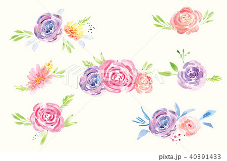 Hand-painted watercolor floral rose Pattern 40391433