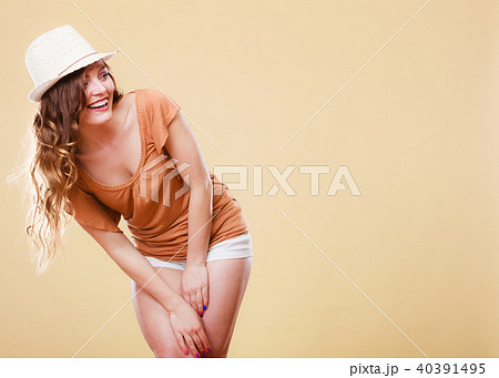 Charming woman in summer clothes straw hat 40391495