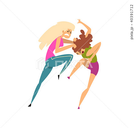 Two girls fighting and quarrelling, aggressive and violent behavior vector Illustration on a white 40391712