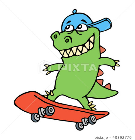Dolly Cartoon Dragon Rides On Skateboard Vectorのイラスト素材