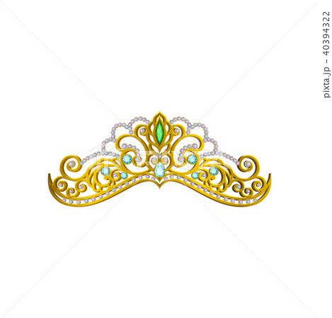 Vector icon of beautiful princess tiara decorated with blue and green gemstones. Shiny golden crown Vector icon of beautiful princess tiara decorated with blue and green gemstones. Shiny golden crown 40394322