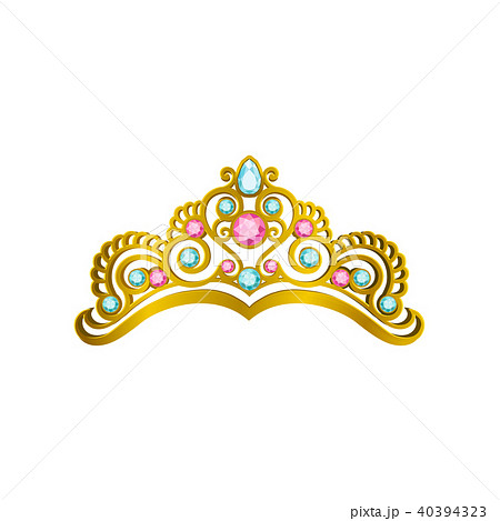 Golden Queen Crown With Precious Pink And Blue のイラスト素材