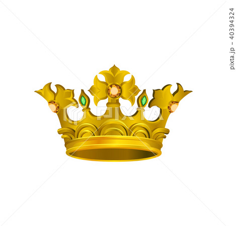 Realistic icon of medieval golden crown with orange and green gemstones. Vector element for logo of Realistic icon of medieval golden crown with orange and green gemstones. Vector element for logo of 40394324
