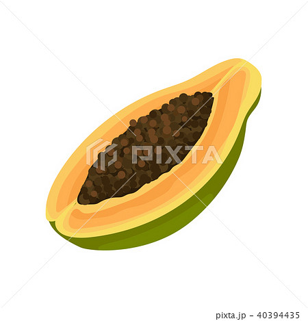 Half of raw papaya with brown seeds inside. Delicious tropical fruit. Organic and healthy food. Flat 40394435