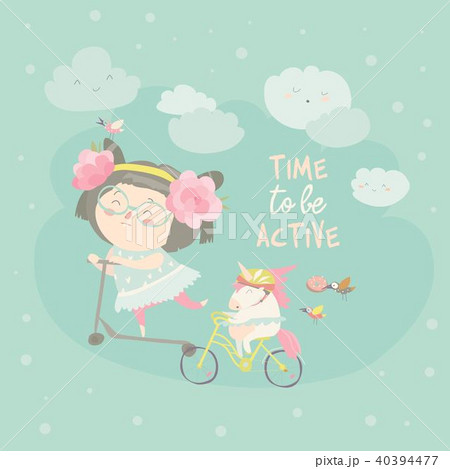 Cute girl with her little unicorn 40394477