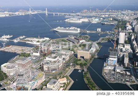 日本の横浜都市景観　横浜港や豪華客船などを望む（並ぶ豪華客船など） 40395696