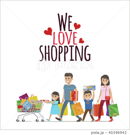 We Love Shopping Flat Vector Concept with Family 40396942