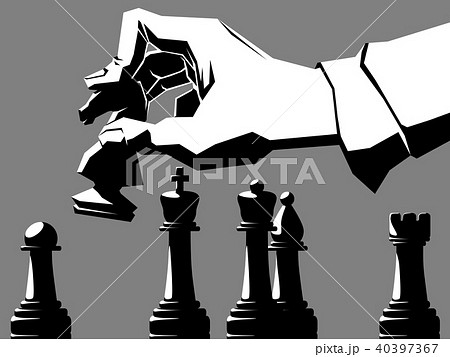 Black and white illustration hand with chessmen. Black and white illustration hand with chessmen. 40397367