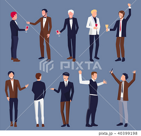 Icons of Men in Suit at Party Vector Illustration 40399198