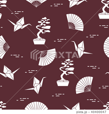 Pattern Bonsai trees, origami cranes, fans. 40400047