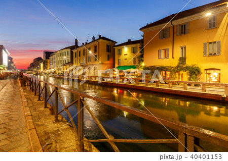 Milan. Canal Naviglio Grande at sunset. 40401153