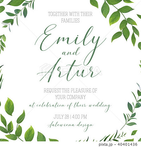 Wedding Floral Greenery Invite Save The Date Cardのイラスト素材