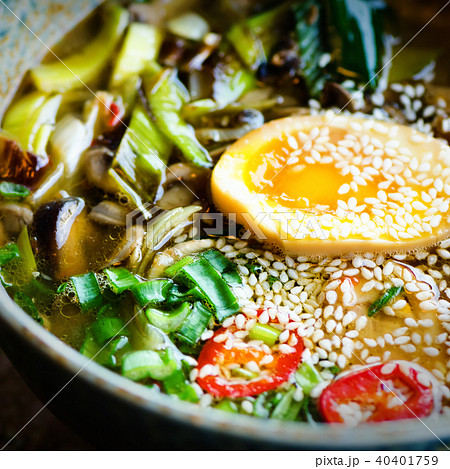 Ramen Soup in Bowl. Rich flavour chicken broth 40401759
