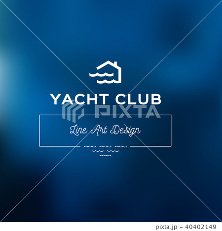 Yacht club logo template, Blue blurred background with waves. House and waves simple logotype icon 40402149