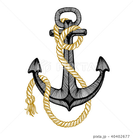 Vector anchor. Sea, ocean, sailor sign. Hand drawn vintage illustration for t-shirt, logo, badge 40402677